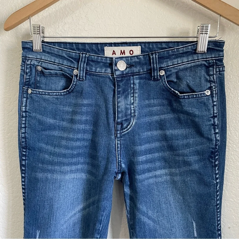 AMO Twist Mid Rise Ankle Crop Denim Blue Jeans Raven Ink A05203 Size 27 Anthro